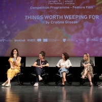 Crew of Things Worth Weeping For and moderator Đorđe Krajišnik, Competition Programme Press Conference, National Theater, 27th Sarajevo Film Festival, 2021 (C) Obala Art Centar