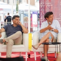 Danis Tanović and Damir Šagolj, Docu Press Corner, Festival Square, 27th Sarajevo Film Festival, 2021 (C) Obala Art Centar