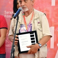 Director Ratko Orozović, winner of Ivica Matić Award for overall contribution to Bosnian and Herzegovinian film, Partners’ Awards, Festival Square, 27th Sarajevo Film Festival, 2021 (C) Obala Art Centar