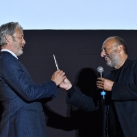 Mads Mikkelsen, recipient of Honorary Heart Of Sarajevo Award and Mirsad Purivatra, the founder of the Sarajevo Film Festival, Coca-Cola Open Air Cinema, 28th Sarajevo Film Festival, 2022 (C) Obala Art Centar