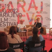 Docu Press Corner Meeting with film directors, Festival square, 28th Sarajevo Film Festival, 2022 (C) Obala Art Centar
