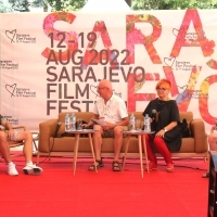 Docu Press Corner Meeting with film directors, Festival square, 28th Sarajevo Film Festival, 2022 (C) Obala Art Centar