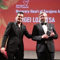 Sarajevo Film Festival Director Jovan Marjanović and director Sergei Loznitsa, recipient of Honorary Heart of Sarajevo Award. National theater, 28th Sarajevo Film Festival, 2022 (C) Obala Art Centar