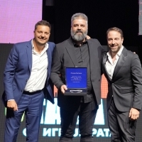 The Best Screenplay in Comedy: Gvozden Đurić, Marko Manojlović and Gordan Kičić (MUM AND DAD ARE PLAYING WAR 2), Awards Ceremony for TV Series - hosted by BH Telecom, Hotel Hills, 29th Sarajevo Film Festival, 2023 (C) Obala Art Centar